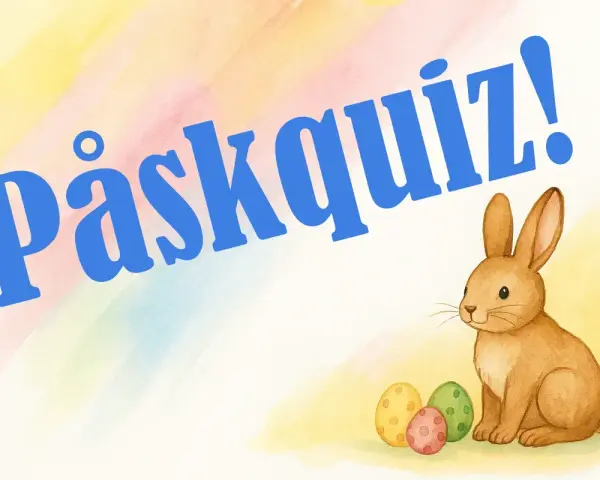 Påskquiz med en söt kanin och färgglada ägg. Perfekt för roliga frågor om påsk!