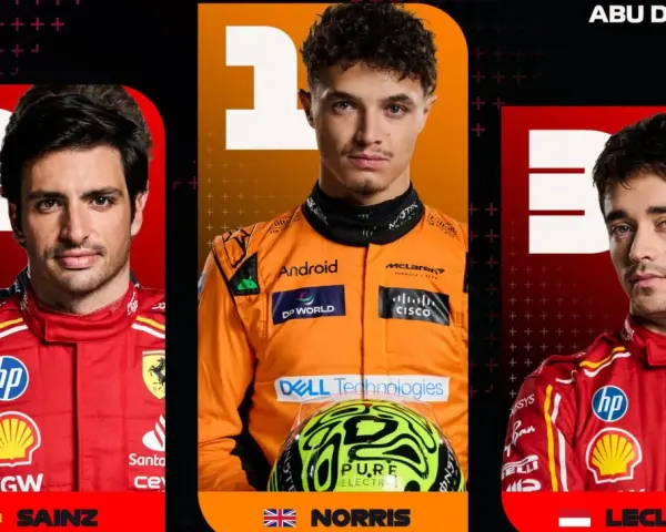 Carlos Sainz, Lando Norris y Charles Leclerc, pilotos del GP Abu Dhabi 2024.