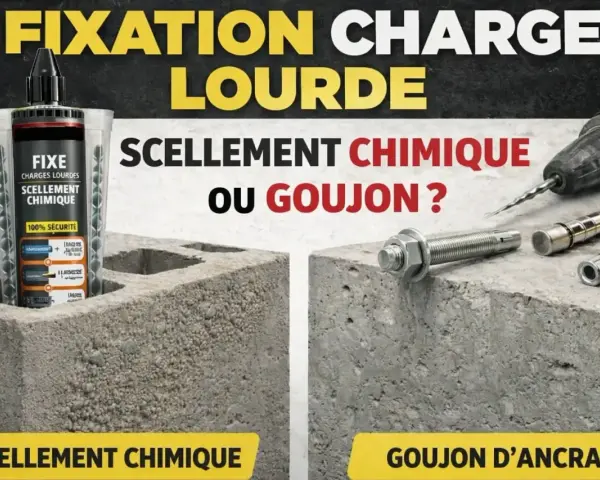 Scellement chimique ou goujon pour parpaing creux charge lourde ? L'image compare les deux solutions pour une fixation solide.