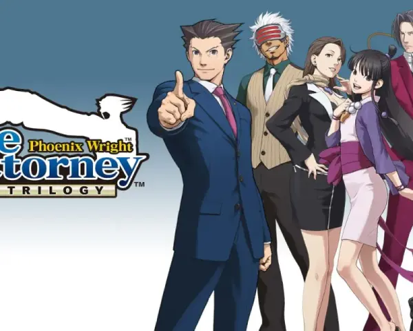 El elenco de Ace Attorney Trilogy, con Phoenix Wright listo para un nuevo caso. ¡Esperando Ace Attorney 7!