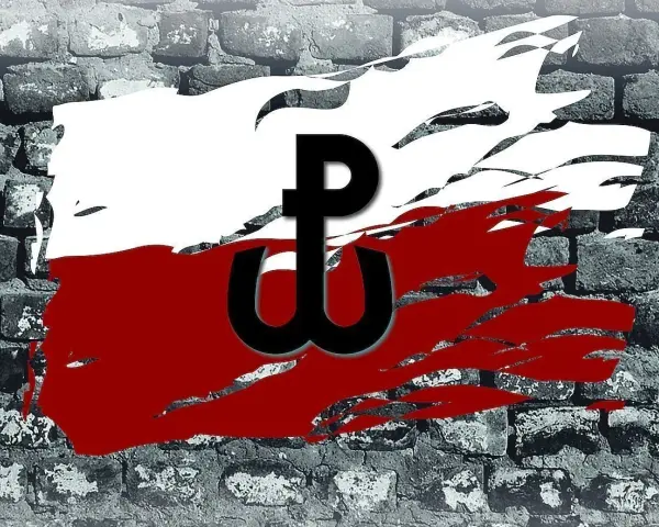 Polska walcząca symbol kotwicy na tle biało-czerwonej flagi, symbolizującej opór i nadzieję.