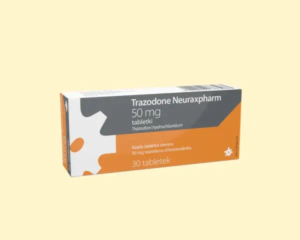 Opakowanie leku Trazodone Neuraxpharm 50 mg, zawierające 30 tabletek.