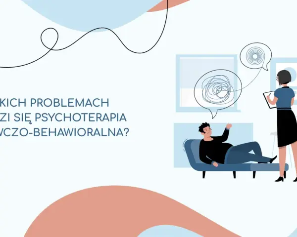 Terapia CBT pomaga uporządkować myśli. Pacjent leży na kozetce, a terapeuta notuje.