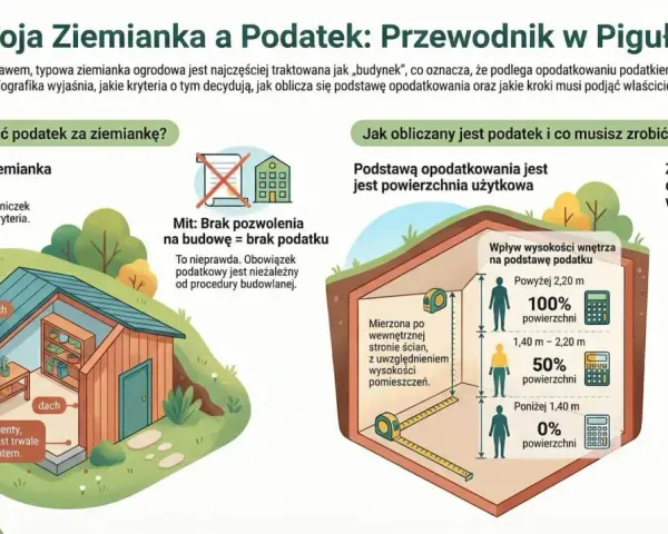 Ziemianka z fundamentami, ścianami i dachem, trwale związana z gruntem, może podlegać podatkowi od gruntu na którym stoi budynek.