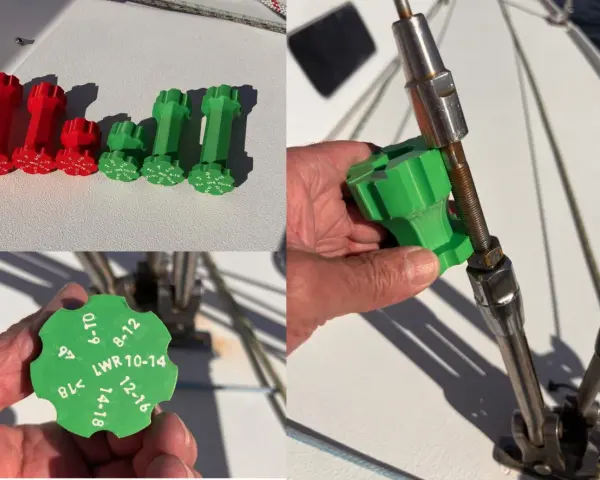 3D printed abs resin tools for adjusting turnbuckles on a sailboat.