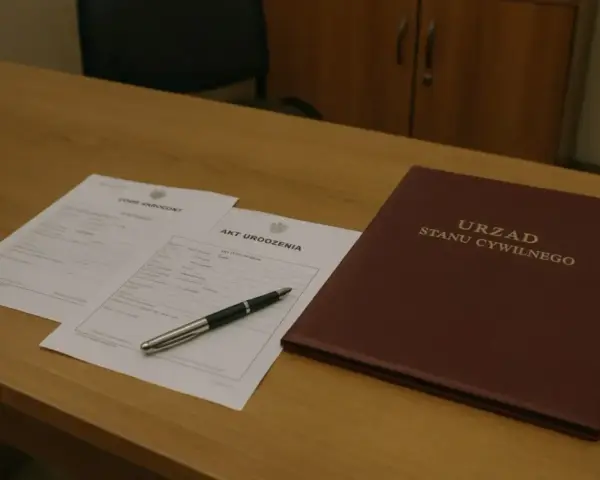 Dokumenty z USC do ślubu kościelnego: akt urodzenia, skrócony odpis aktu urodzenia i księga USC.