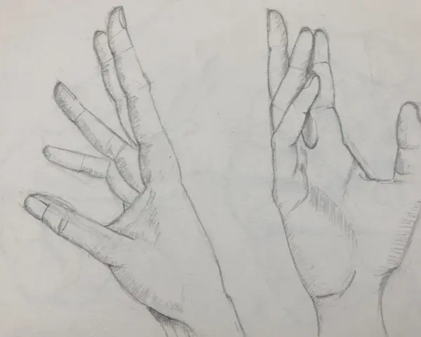 Deux mains esquissées au crayon, l'une ouverte, l'autre fermée. Un dessin facile à dessiner pour s'entraîner.