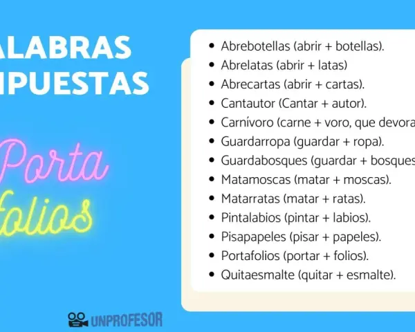 Ejemplos palabras compuestas: abrelatas, guardabosques, portafolios. Aprende cómo se forman.