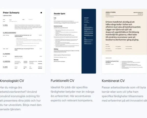 CV-exempel visar olika kompetenser och hur de kan presenteras.