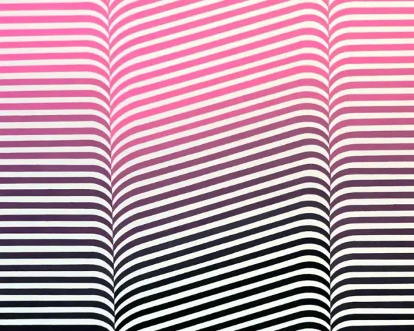 Abstrakcyjny wzór w paski, inspirowany stylem Sonia Delaunay, z gradientem od różu do fioletu i czerni, tworzący iluzję ruchu.