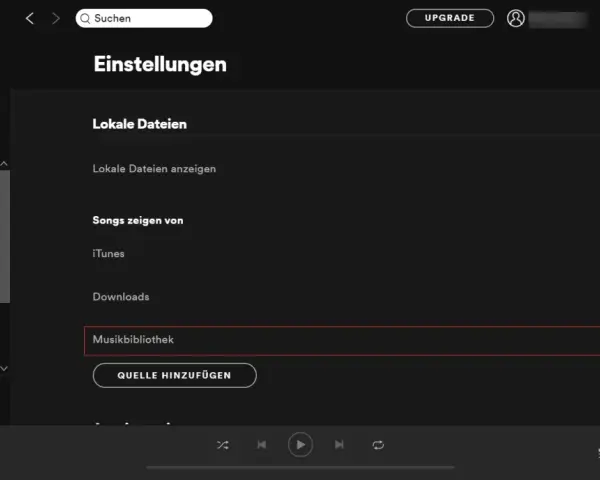 Spotify Einstellungen: Lokale Dateien anzeigen, Songs von iTunes & Downloads, Musikbibliothek aktivieren. Quelle hinzufügen.