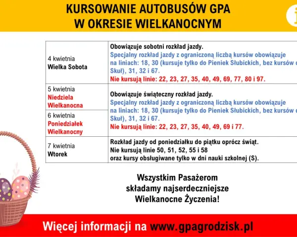 Rozkład jazdy PKS Grodzisk Mazowiecki na okres Wielkanocy. Specjalne kursy i wyłączenia linii.