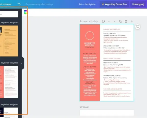 Szablony CV w programie Canva pomogą Ci stworzyć profesjonalny dokument.