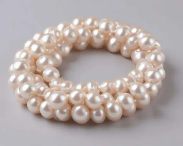 Collana di perle d'acqua dolce, simbolo di purezza e saggezza. Le perle sono disposte in un cerchio su sfondo grigio.