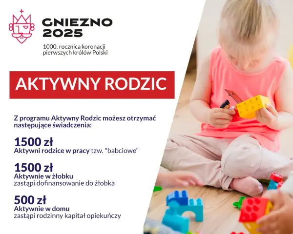Program Aktywny Rodzic oferuje 1500 zł na "babciowe" dla aktywnych rodziców. Dzieci bawią się klockami.