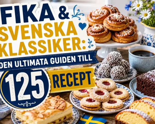 Fika & Svenska Klassiker: Den ultimata guiden till 125 recept. En härlig samling av kanelbullar, chokladkaka, syltkakor och mer.