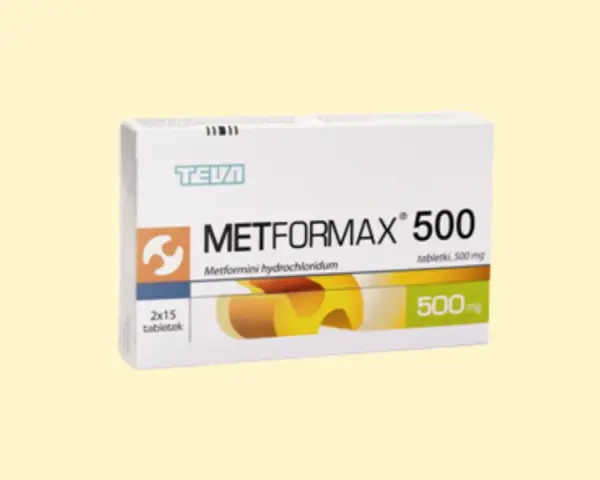 Opakowanie leku Metformax 500, który może być stosowany jako wsparcie w procesie odchudzania. Zawiera 30 tabletek po 500 mg.
