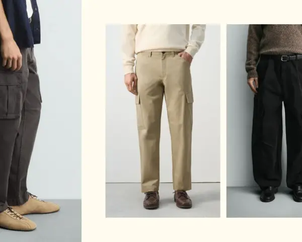 Uomini con pantaloni cargo: praticità e stile. Il loro significato è nella funzionalità, con tasche ampie per ogni esigenza.