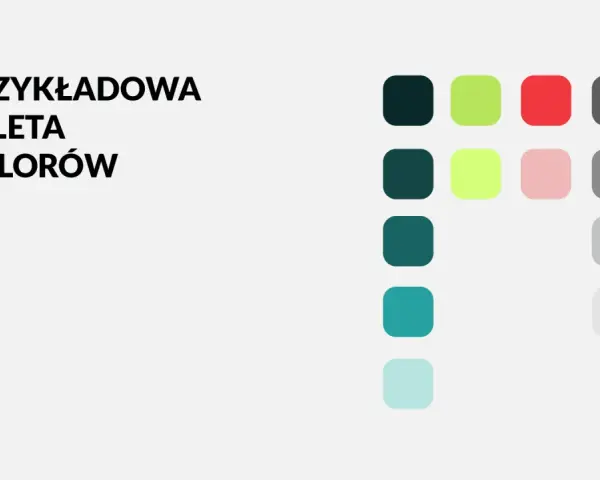 Przykładowa paleta kolorów: ciemna zieleń, limonka, czerwień, szarości, błękit.