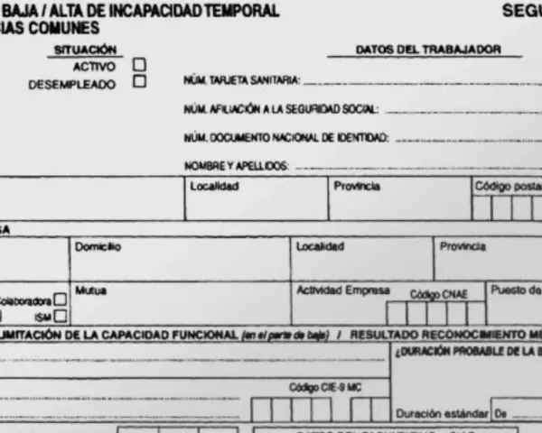 Formulario de Seguridad Social para parte médico de baja/alta. Se detalla si es compatible la baja laboral con el cese de actividad.