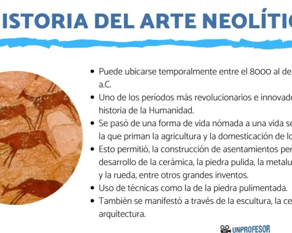 Pinturas rupestres de cazadores y ciervos, un ejemplo del arte del neolítico, que muestra la transición a la vida sedentaria y el desarrollo de la agricultura.