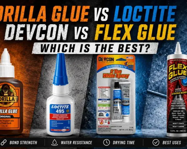 Gorilla Glue, Loctite, Devcon, and Flex Glue are compared for their strength. This image showcases products that offer the strongest glue for resin repairs.