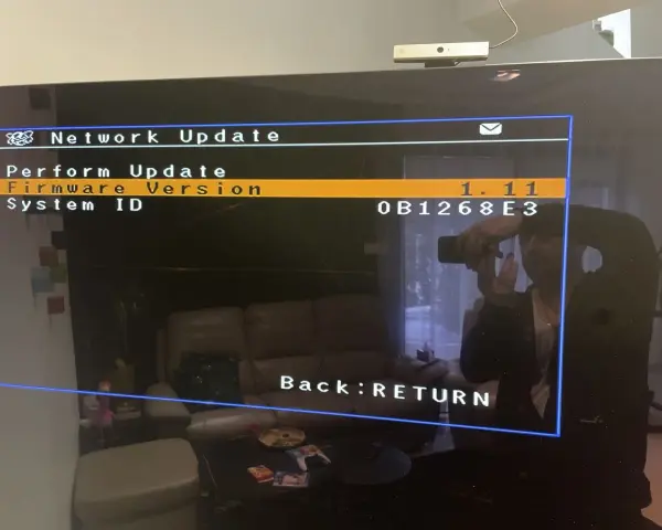 Ekran Network Update. Firmware Version 1.11. System ID 0B1268E3. Yamaha net radio nie działa, próba aktualizacji.