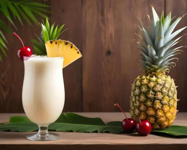 Kremowy likier Pina Colada z ananasem i wiśnią. Idealny przepis na tropikalny drink.