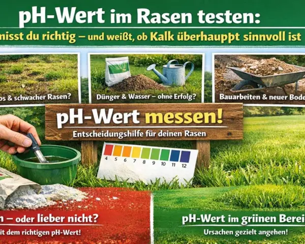 Rasen-pH-Wert 7 ist ideal. Ein Teststreifen zeigt den Wert an. Kalken nur bei Bedarf.
