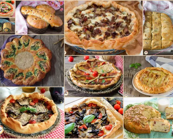 Varie torte salate con pasta sfoglia: con verdure, carne e formaggio, perfette per ogni occasione.