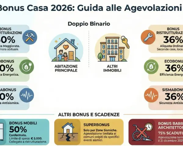 Guida alle agevolazioni fiscali per la casa: bonus ristrutturazione 2026 ultime notizie, ecobonus, sismabonus e bonus mobili con percentuali e limiti di spesa.