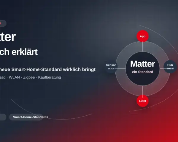 Das Diagramm zeigt, wie ein Matter home hub Geräte wie Sensoren, Lichter und Apps verbindet.