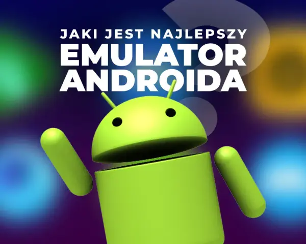 Jaki jest najlepszy emulator androida? Zielony robot Androida na tle kolorowych, rozmytych świateł.