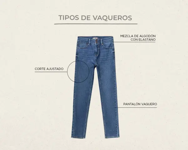 Pantalón vaquero de corte ajustado, hecho de mezcla de algodón con elastano.