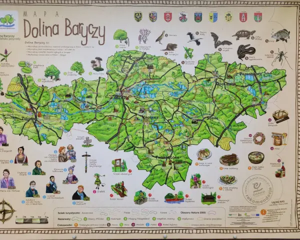 Mapa Doliny Baryczy pokazuje, gdzie jechać, by podziwiać przyrodę, zabytki i lokalne specjały.