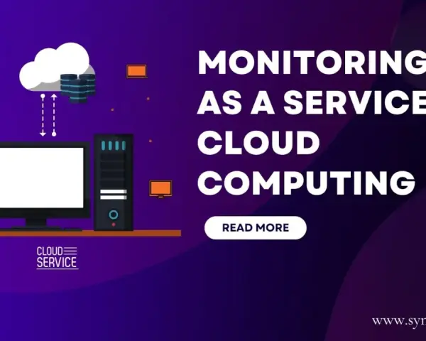 Illustration of cloud computing infrastructure with a computer and server, highlighting "Monitoring as a Service" for seamless cloud operations.