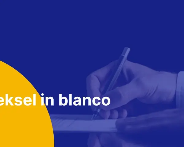 Dłoń podpisuje dokument, tekst "Weksel in blanco" sugeruje ważną transakcję finansową.
