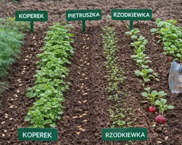 Rządki koperku, pietruszki i rzodkiewki w gruncie. Kiedy siać koper do gruntu? Wiosną, gdy minie ryzyko przymrozków.