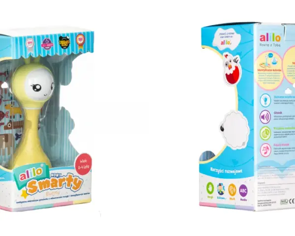 Żółta zabawka alilo Smarty Bunny z polskim językiem, muzyką i identyfikatorem kolorów. Idealna dla dzieci od 0 do 4 lat.
