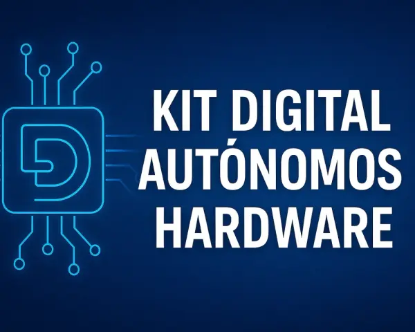 Un circuito azul estilizado con la letra "D" en su centro. A la derecha, el texto "KIT DIGITAL AUTÓNOMOS HARDWARE" en blanco.