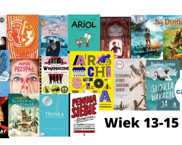 Krótkie książki dla młodzieży: "Trzy kroki od siebie", "Tippi", "Dinozaury", "Ariol", "Goblin", "Piraci Oceanu Lodowego", "Siudmy element", "Greenglass House", "Troska", "Super Przypał", "Wtajemniczeni", "O chłopcu, który ujarzmił wiatr", "Gloria wakac...