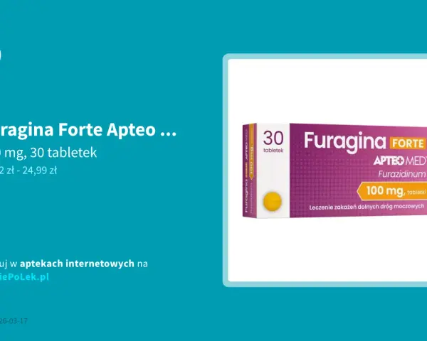 Furagina Forte Apteo Med, 100 mg, 30 tabletek. Czy furagina jest na receptę? To lek bez recepty na infekcje dróg moczowych.