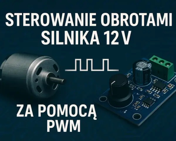 Silnik 12V i moduł z potencjometrem – regulator prędkości do sterowania obrotami silnika za pomocą PWM.