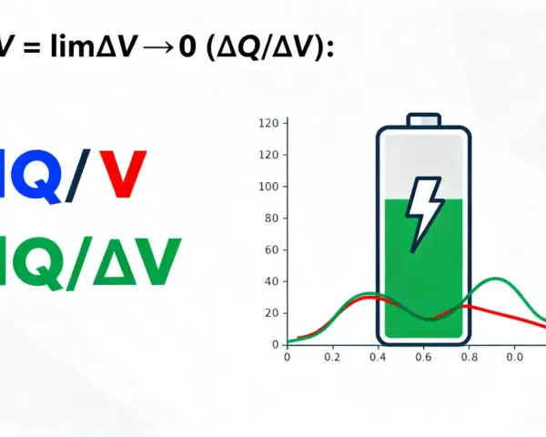 Fórmula de derivada con batería y gráficos. La h intercalada muestra la relación entre carga y voltaje.