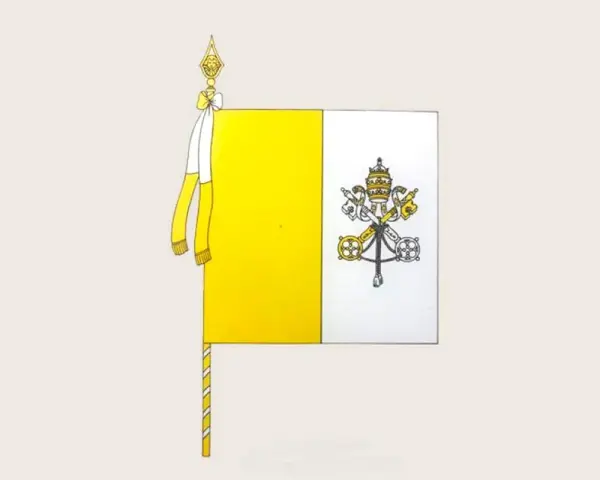 Flaga biało żółta z kluczami św. Piotra i tiarą papieską. Symbol Watykanu.