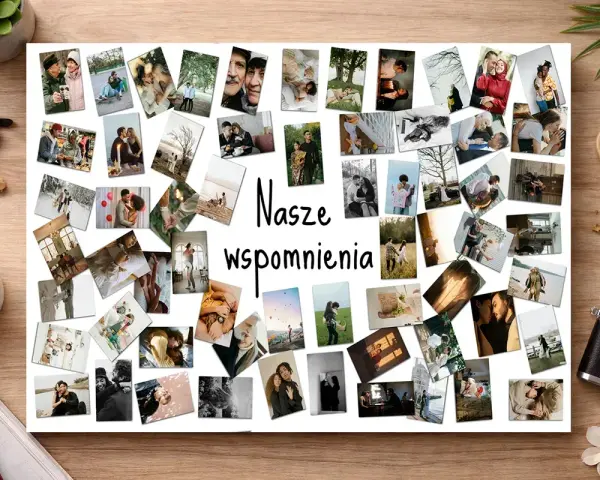 Kolaż zdjęć "Nasze wspomnienia" to świetny pomysł, jak wydrukować plakat z ważnymi chwilami.