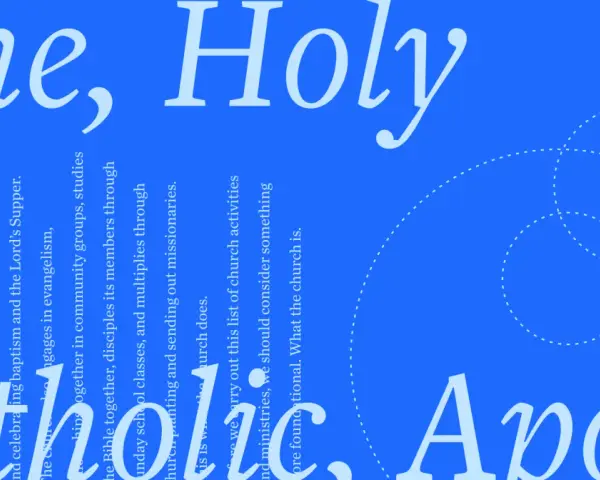 The text describes what an apostolic church is, detailing its practices like worship, baptism, evangelism, and community engagement.