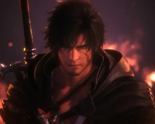 Clive Rosfield, protagonista de Final Fantasy XVI, listo para la batalla. Su mirada intensa y la espada al hombro son clave en esta guía.