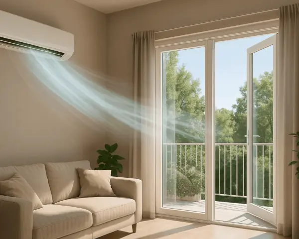 Aire fresco fluye desde el aire acondicionado, creando un ambiente confortable. Los sistemas de ventilación y extracción de aire mantienen el hogar fresco.