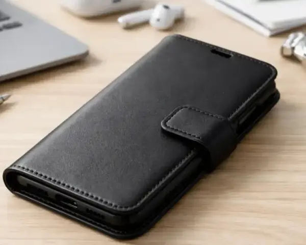 Eleganckie, czarne etui na telefon Samsung Galaxy A6, idealne do pracy i podróży.